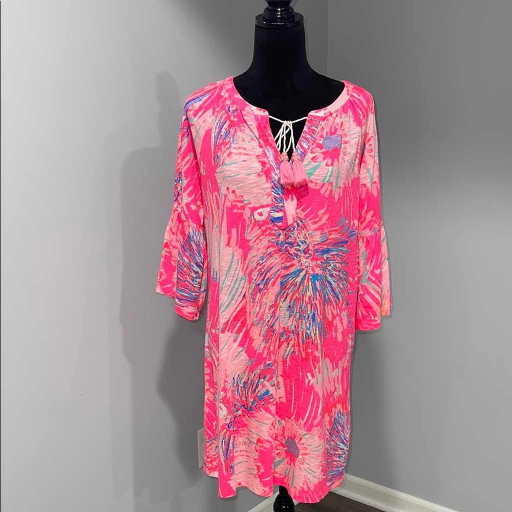Lilly Pulitzer Del Lago tunic dress size medium pink abstract floral